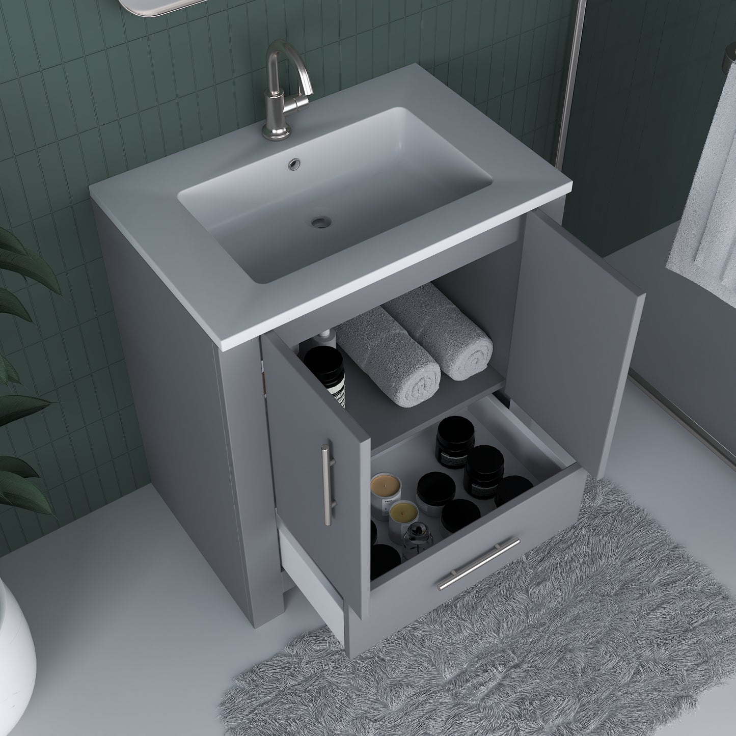 Boston 30" Bathroom Vanity with Acrylic integrated counter top