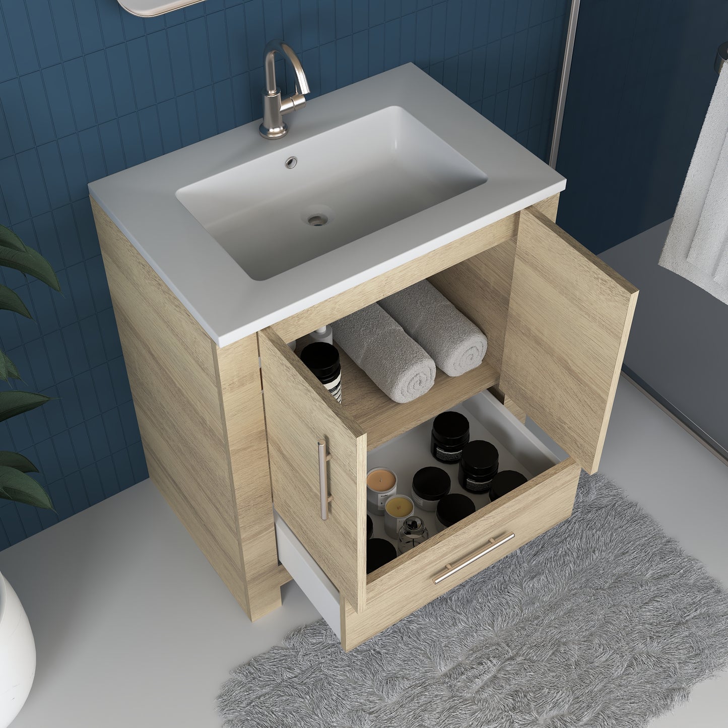 Boston 30" Bathroom Vanity with Acrylic integrated counter top