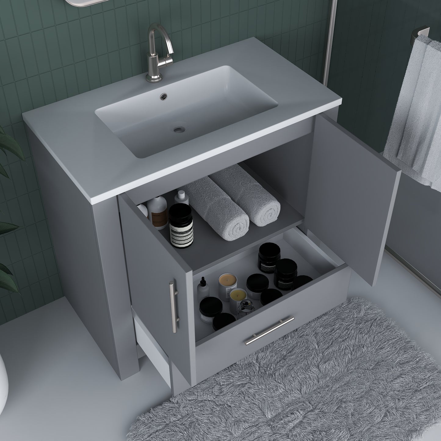 Boston 36" Bathroom Vanity with Acrylic integrated counter top