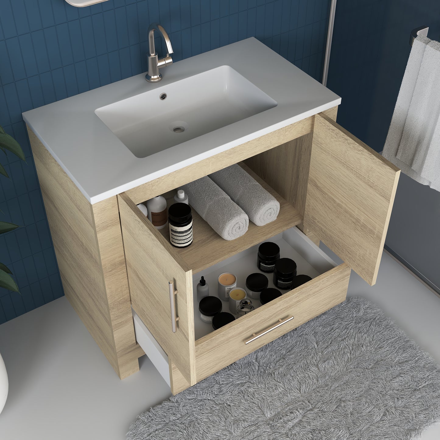 Boston 36" Bathroom Vanity with Acrylic integrated counter top