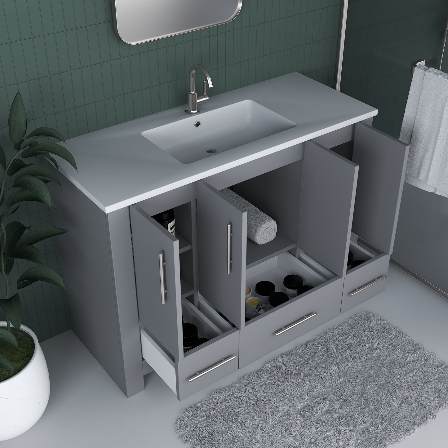 Boston 48" Bathroom Vanity with Acrylic integrated counter top