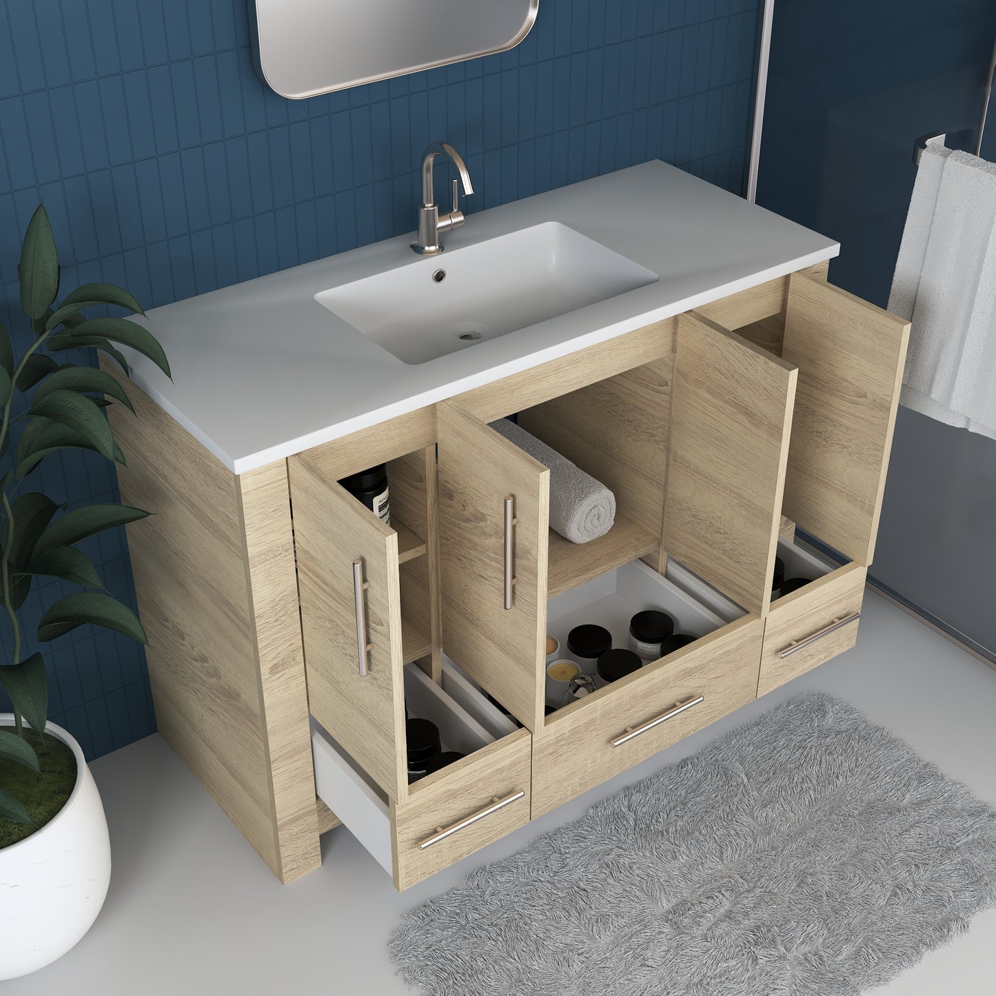 Boston 48" Bathroom Vanity with Acrylic integrated counter top