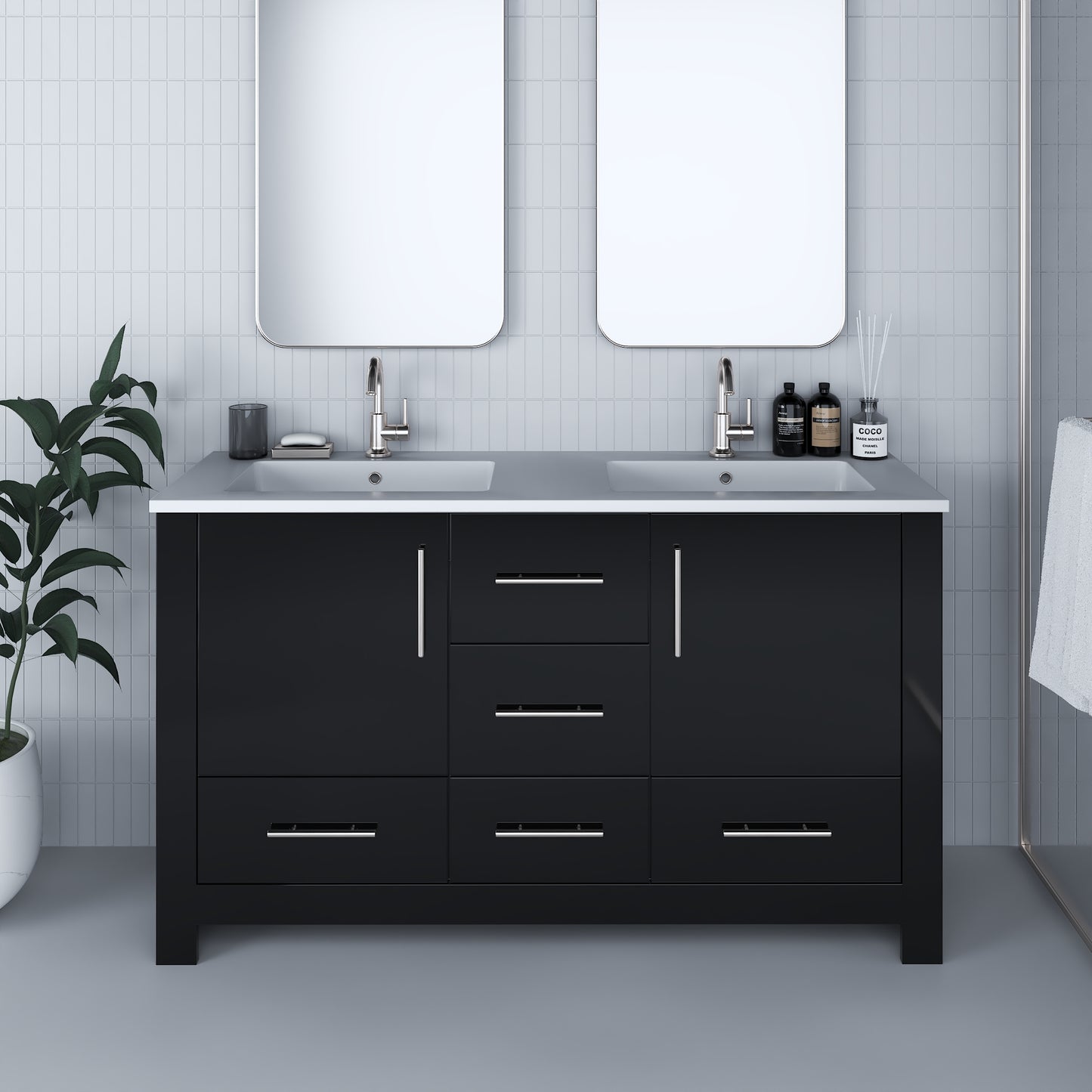Boston 60" Double Sink Bathroom Vanity with Acrylic integrated counter top