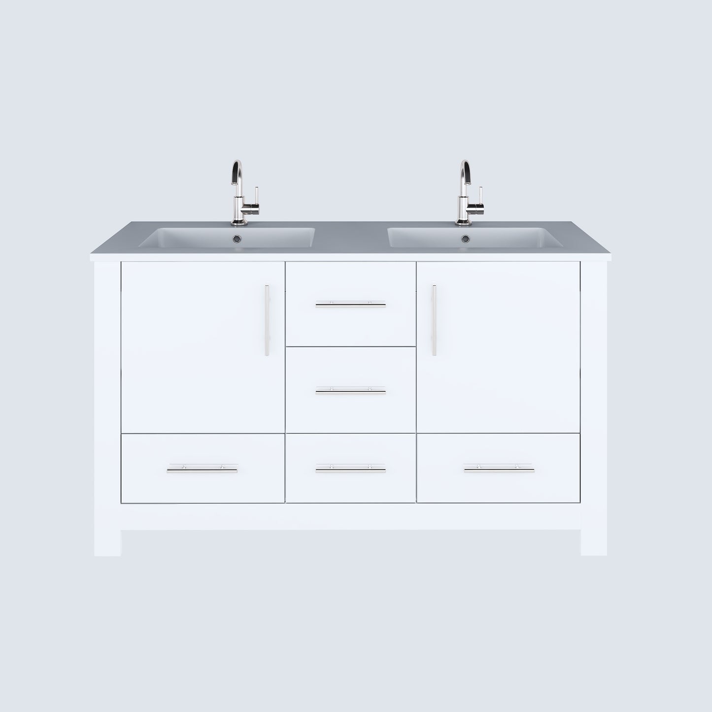 Boston 60" Double Sink Bathroom Vanity with Acrylic integrated counter top