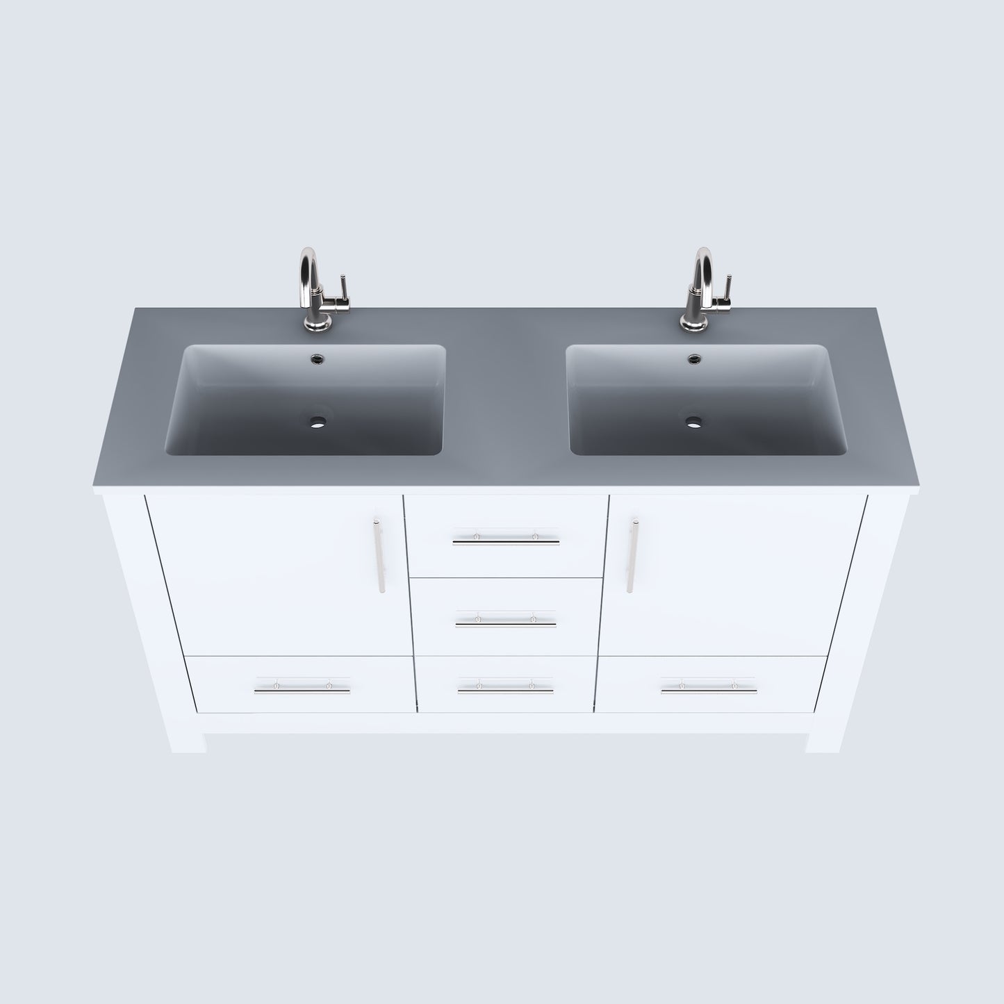 Boston 60" Double Sink Bathroom Vanity with Acrylic integrated counter top