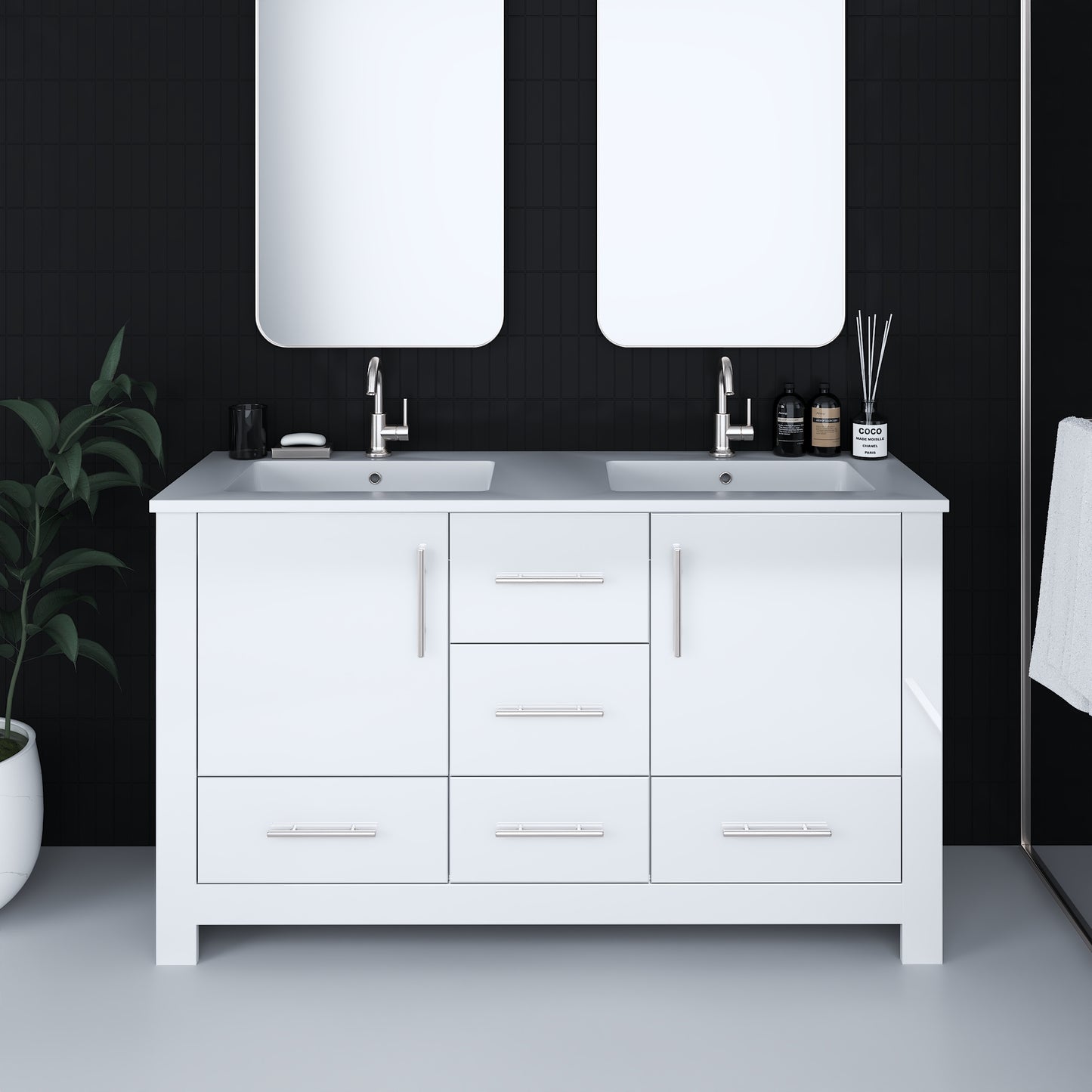 Boston 60" Double Sink Bathroom Vanity with Acrylic integrated counter top