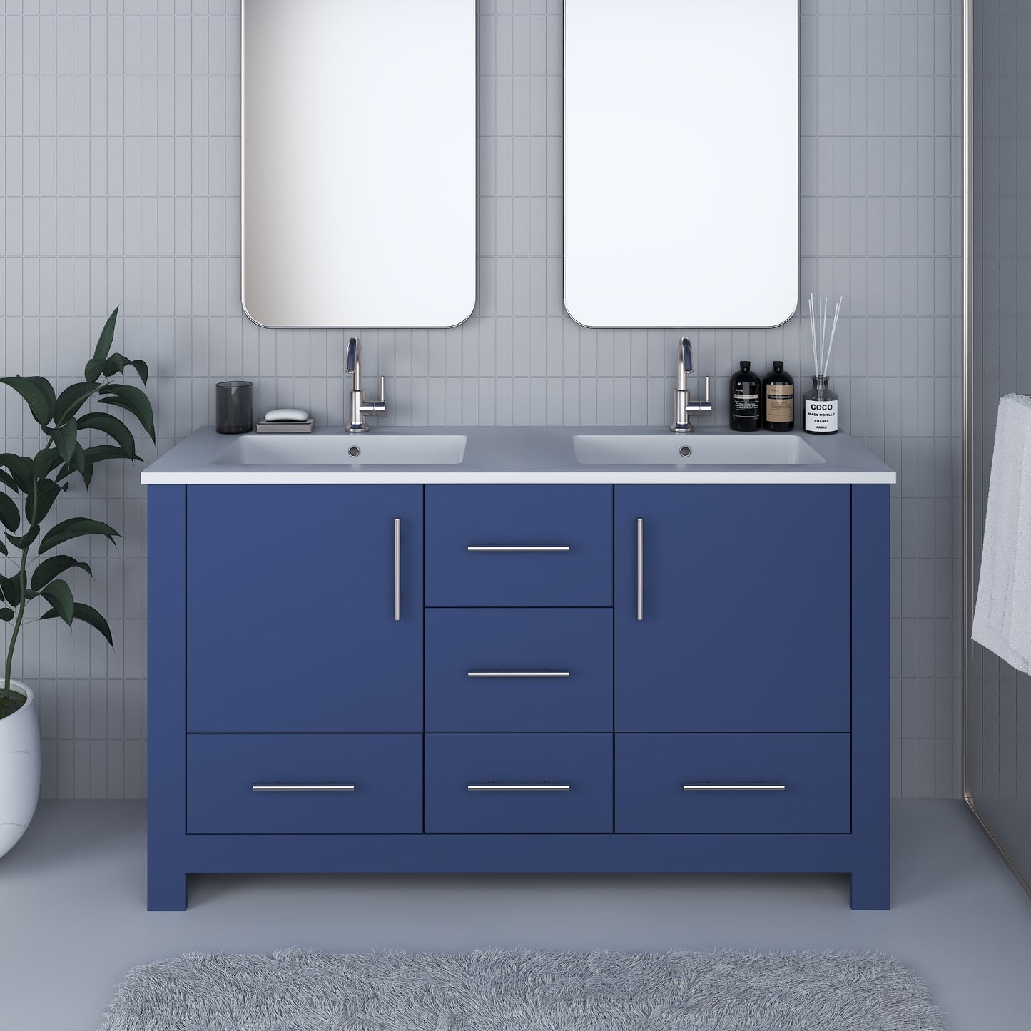 Boston 60" Double Sink Bathroom Vanity with Acrylic integrated counter top