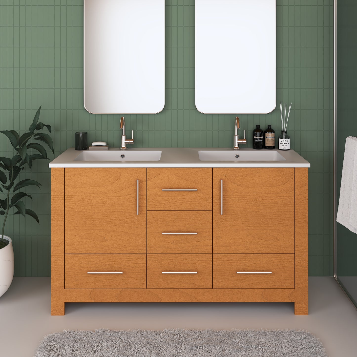 Boston 60" Double Sink Bathroom Vanity with Acrylic integrated counter top