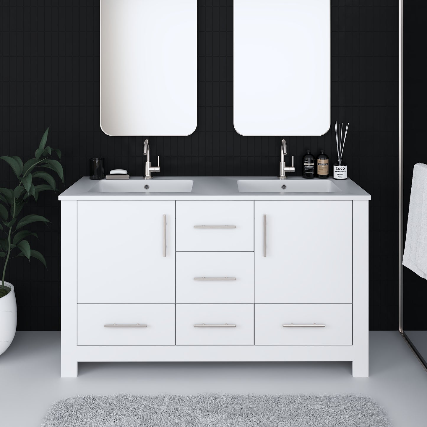 Boston 60" Double Sink Bathroom Vanity with Acrylic integrated counter top