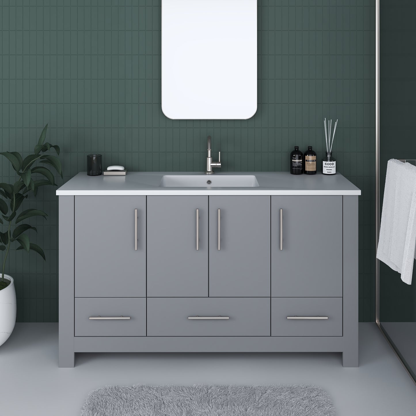 Boston 60" Single Sink Bathroom Vanity with Acrylic integrated counter top