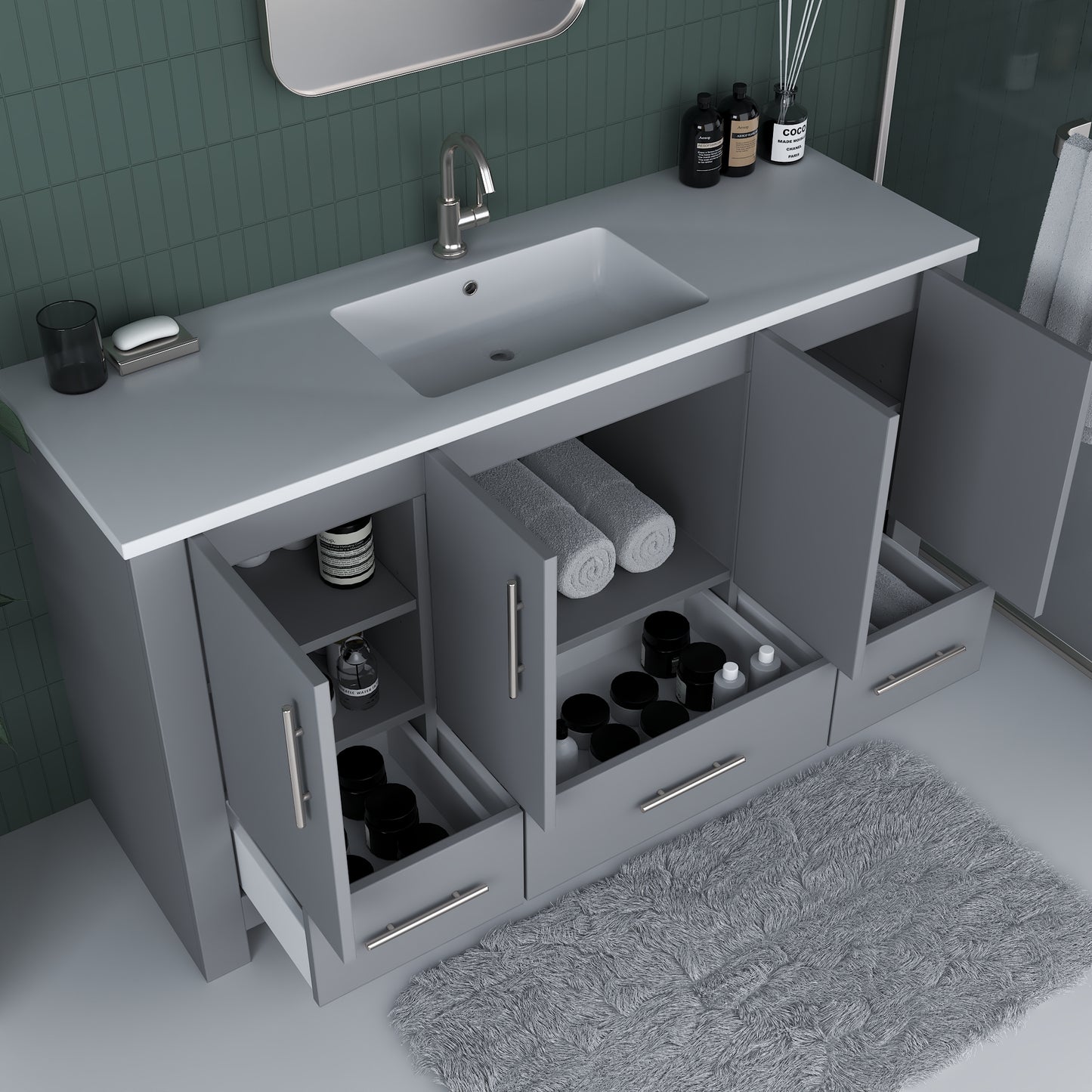 Boston 60" Single Sink Bathroom Vanity with Acrylic integrated counter top