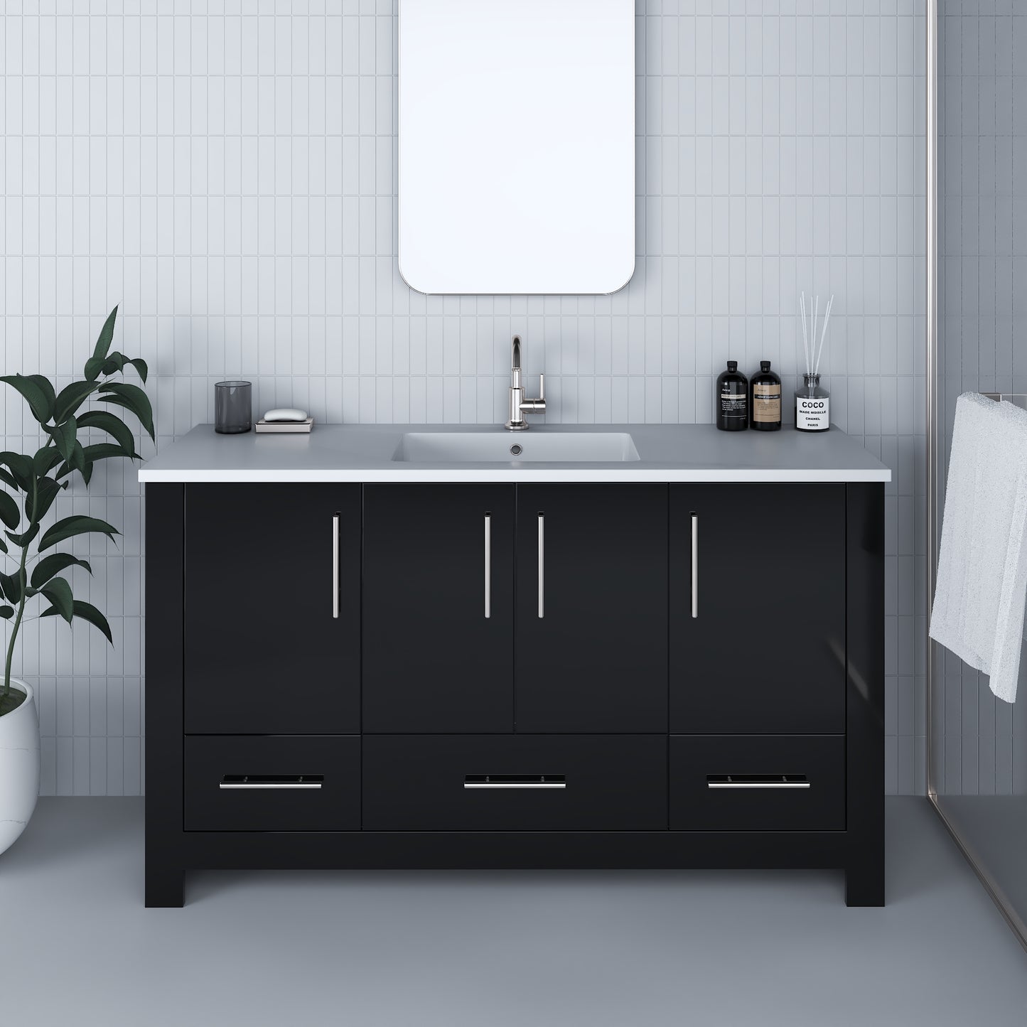 Boston 60" Single Sink Bathroom Vanity with Acrylic integrated counter top