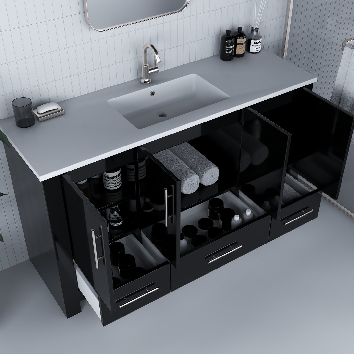 Boston 60" Single Sink Bathroom Vanity with Acrylic integrated counter top