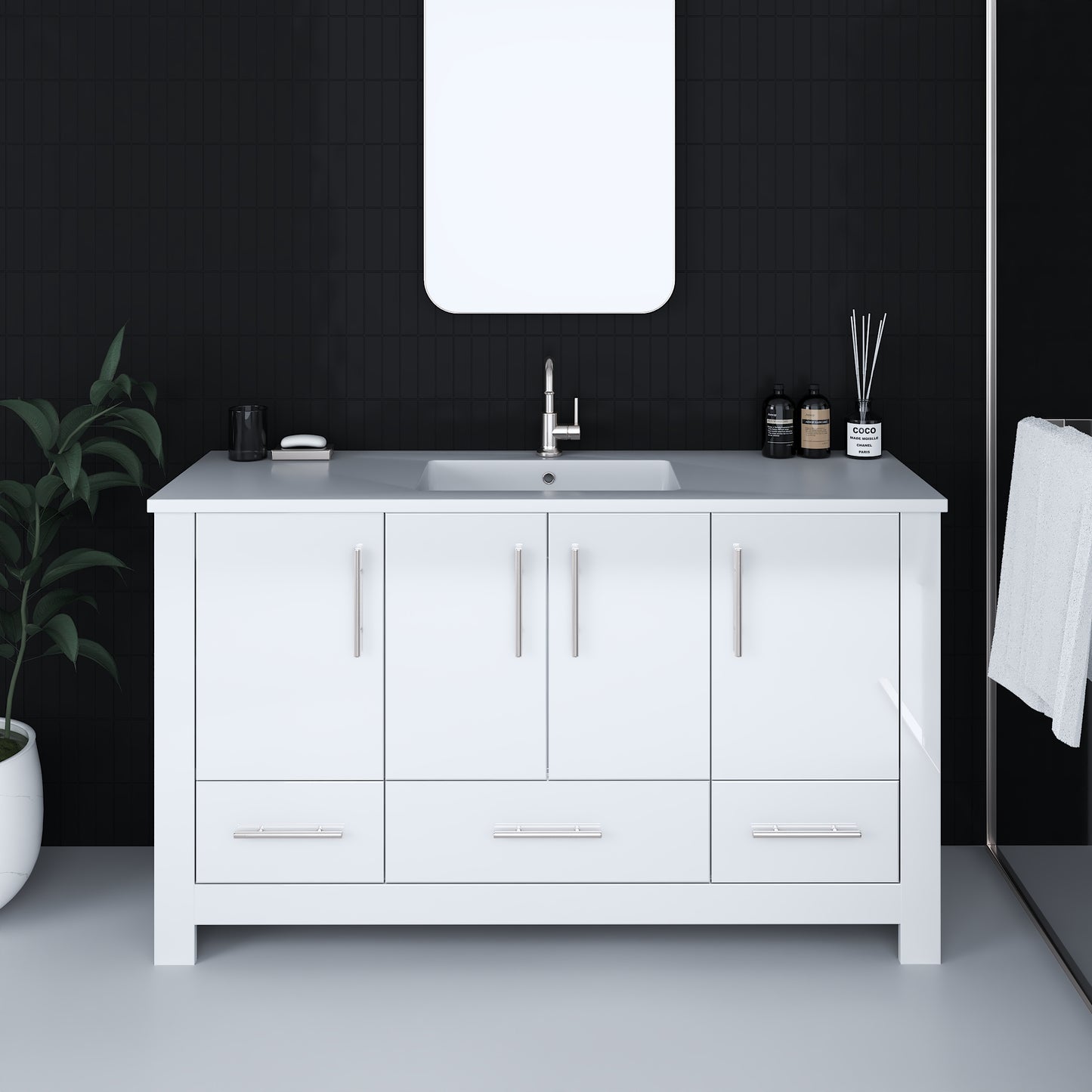 Boston 60" Single Sink Bathroom Vanity with Acrylic integrated counter top