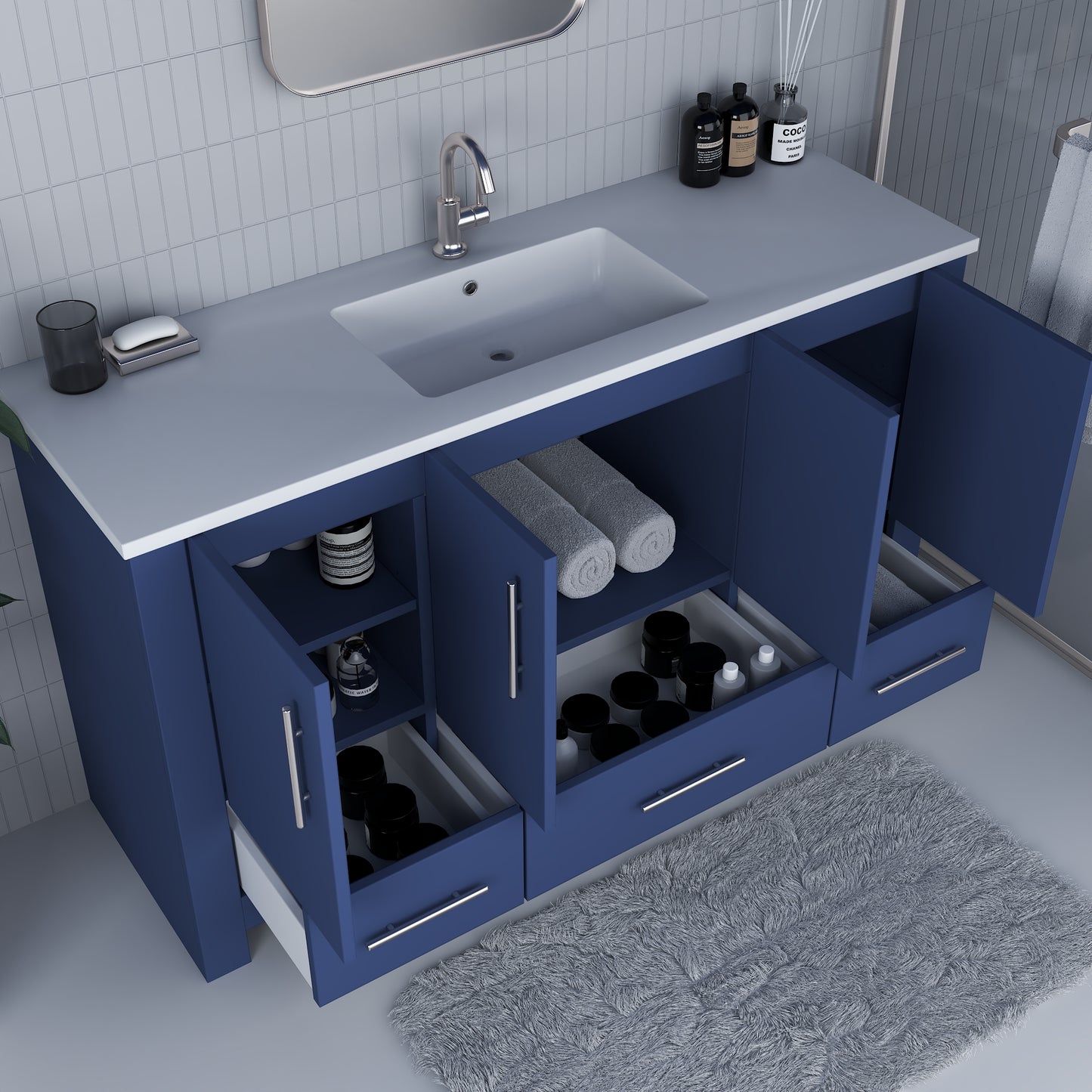 Boston 60" Single Sink Bathroom Vanity with Acrylic integrated counter top