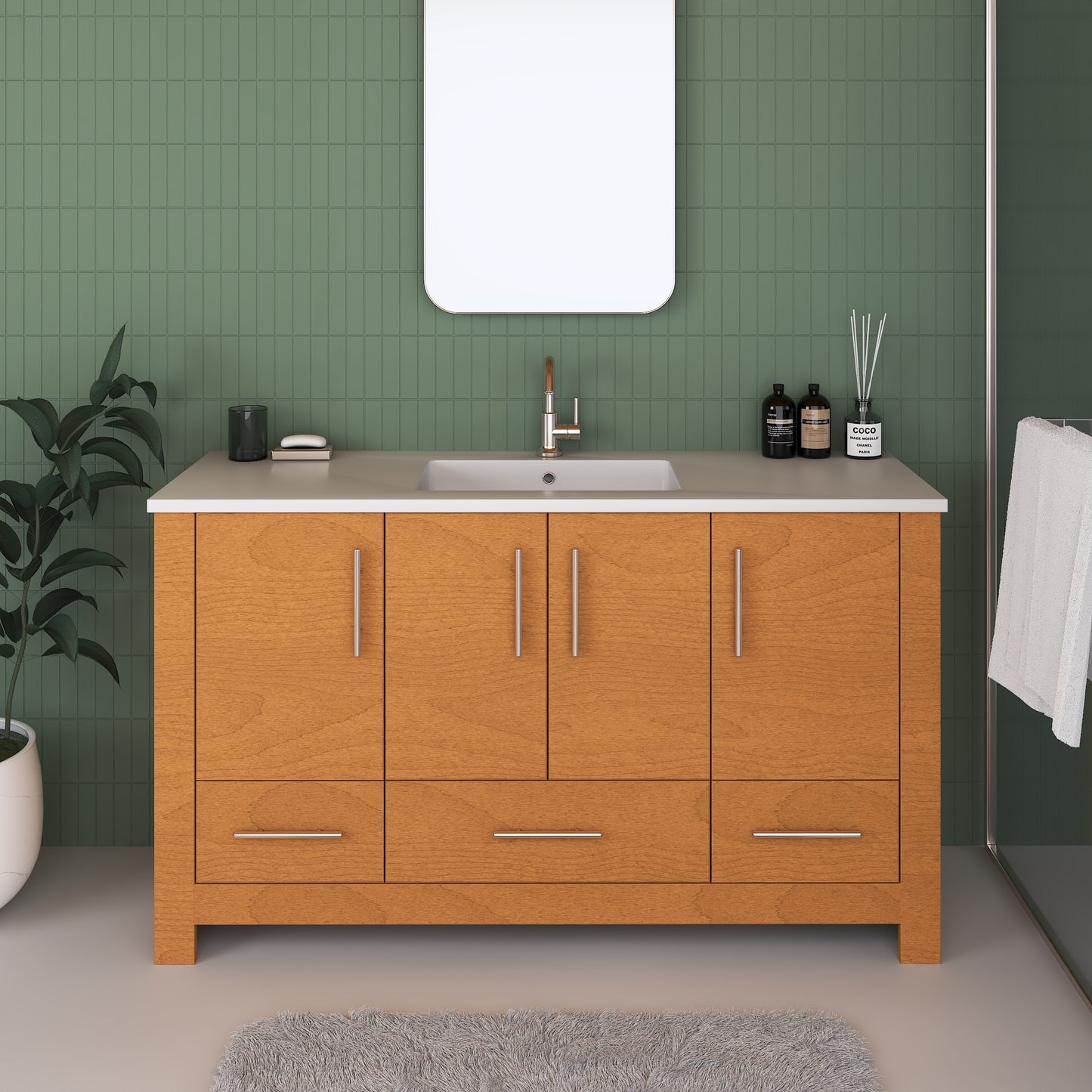 Boston 60" Single Sink Bathroom Vanity with Acrylic integrated counter top