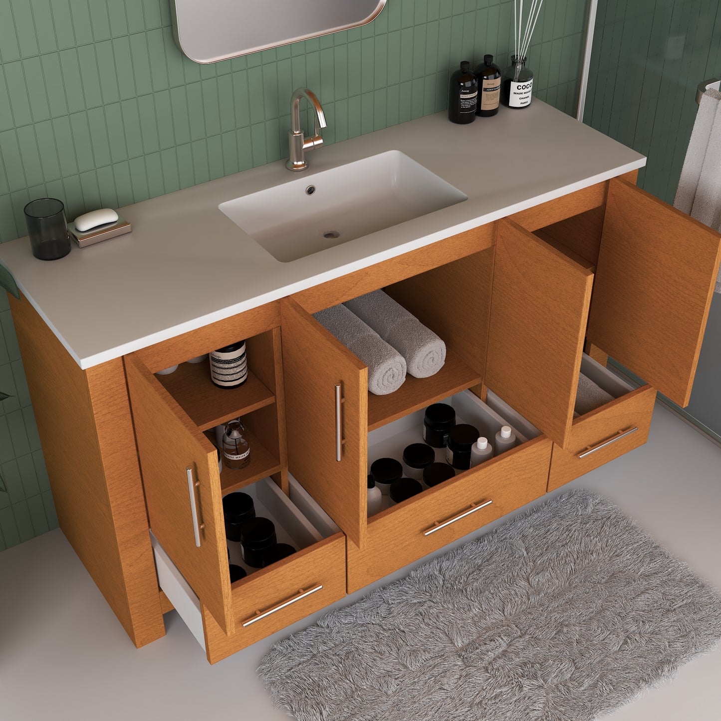 Boston 60" Single Sink Bathroom Vanity with Acrylic integrated counter top