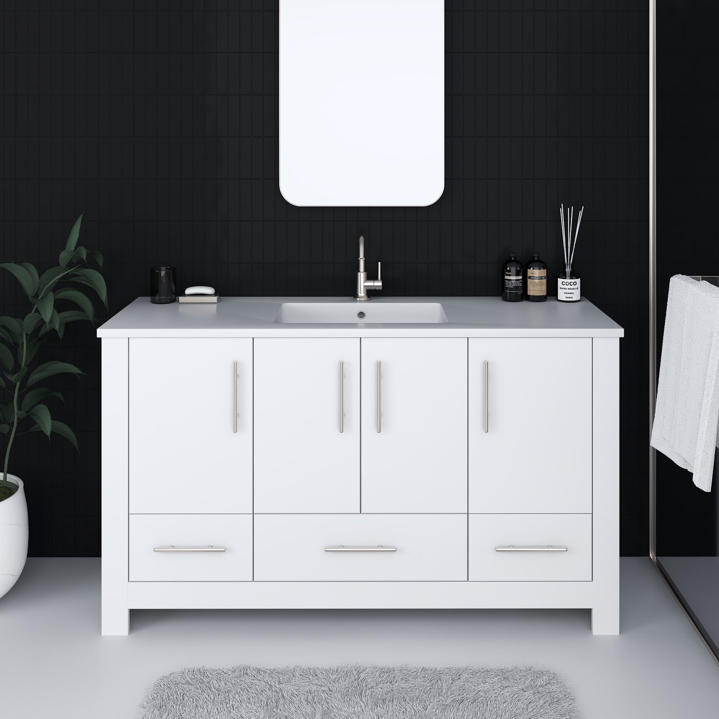 Boston 60" Single Sink Bathroom Vanity with Acrylic integrated counter top