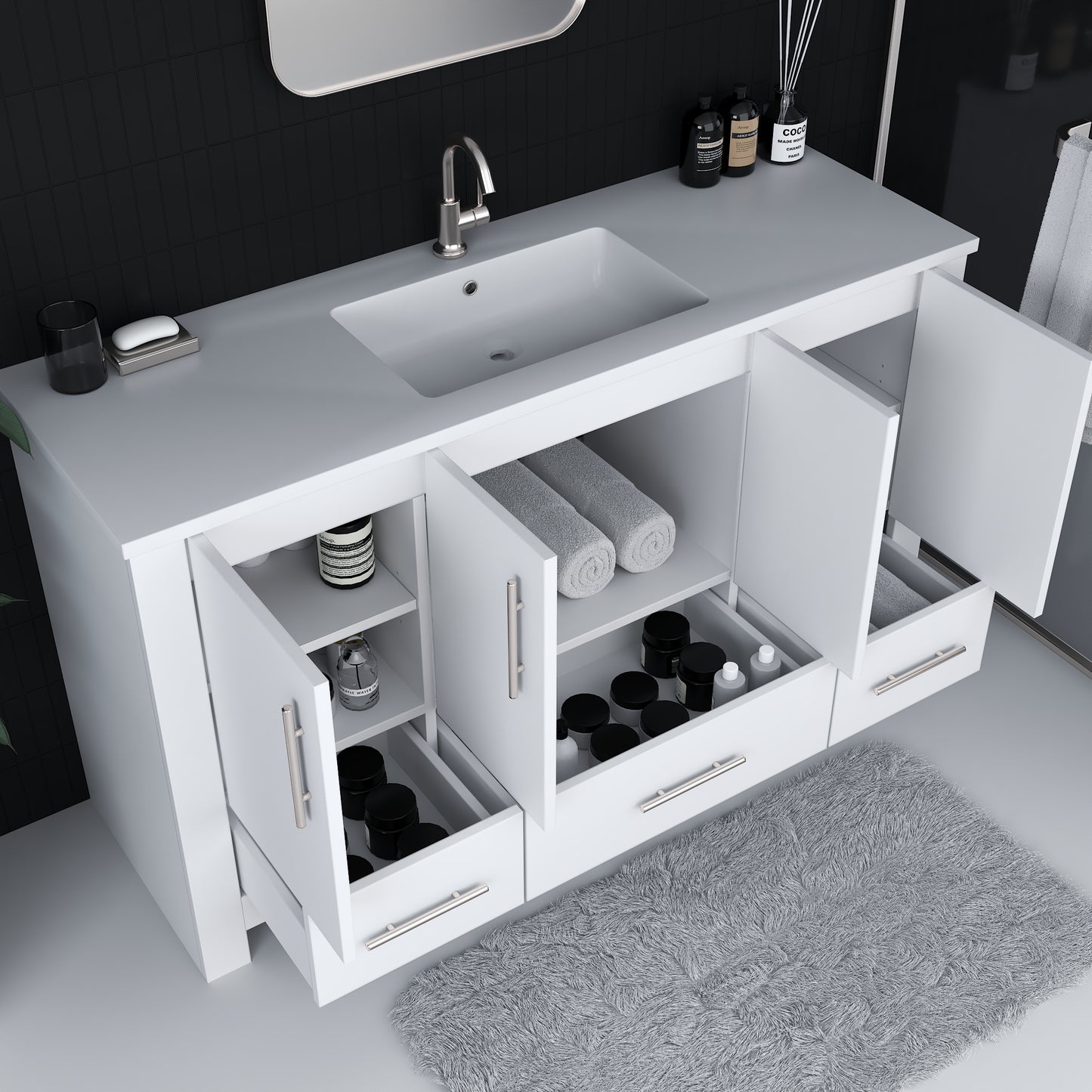 Boston 60" Single Sink Bathroom Vanity with Acrylic integrated counter top