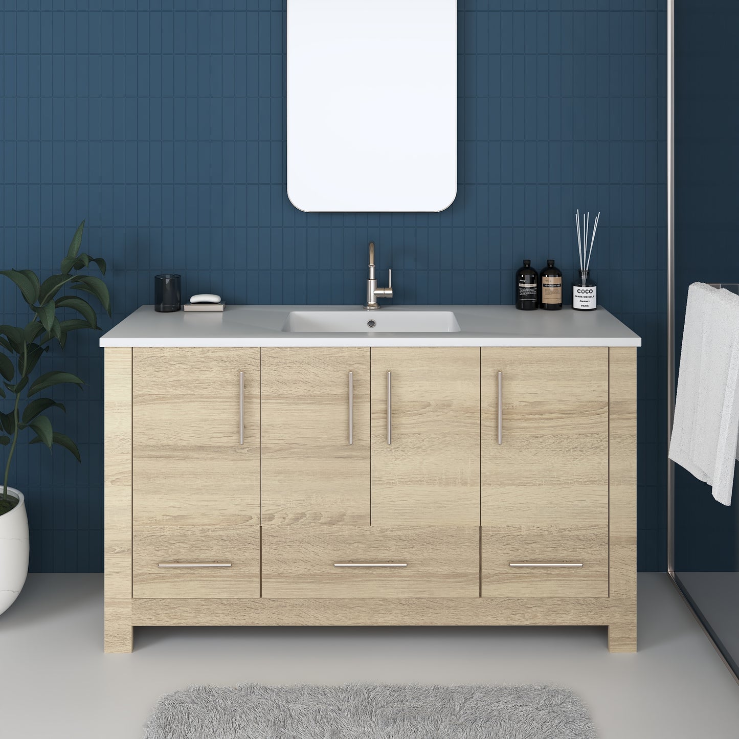 Boston 60" Single Sink Bathroom Vanity with Acrylic integrated counter top
