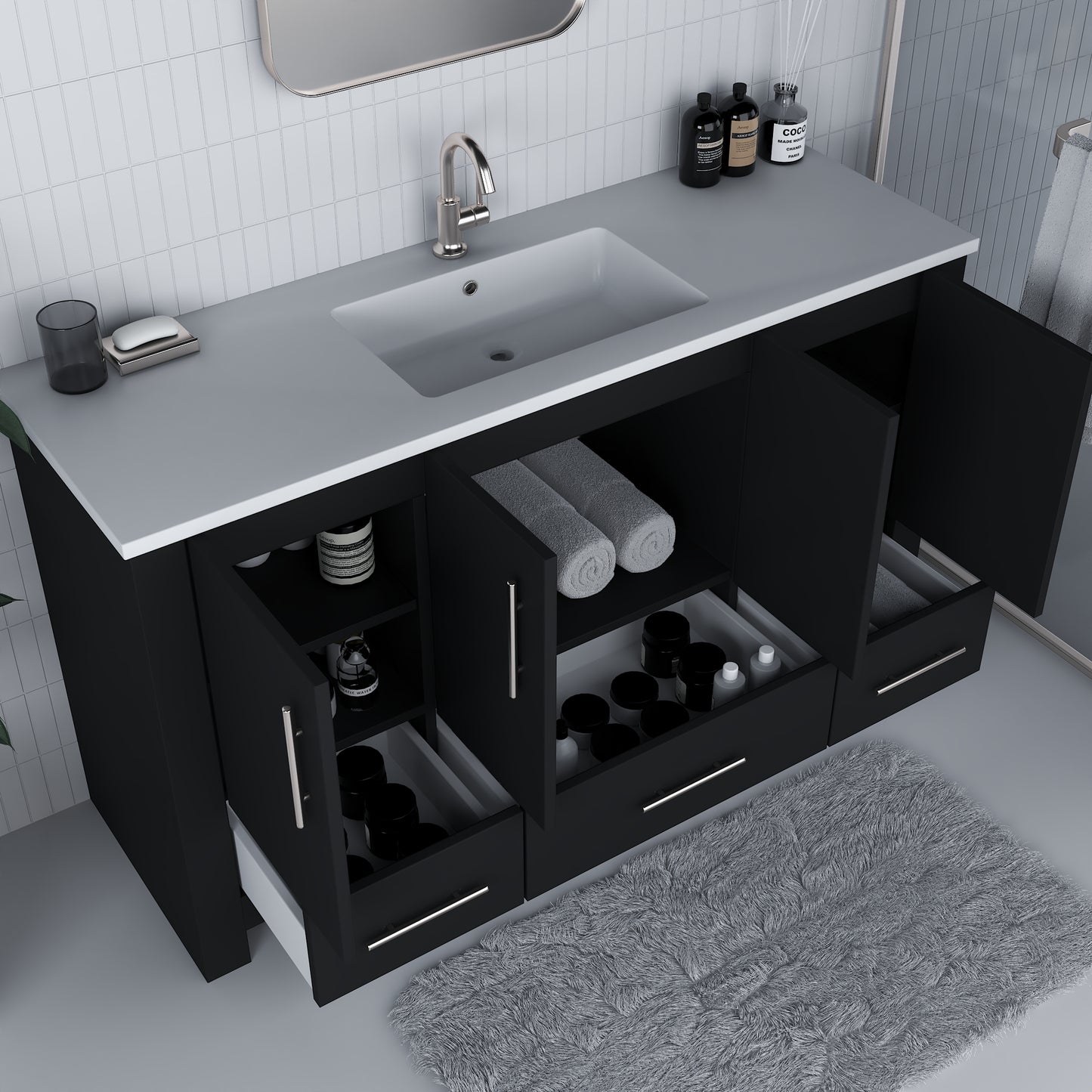 Boston 60" Single Sink Bathroom Vanity with Acrylic integrated counter top
