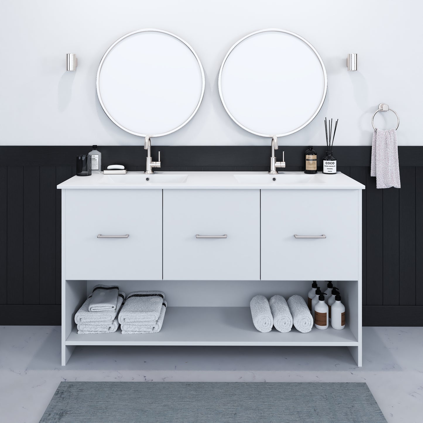 Cabo 60" Double Sink Bathroom Vanity with Ceramic counter top