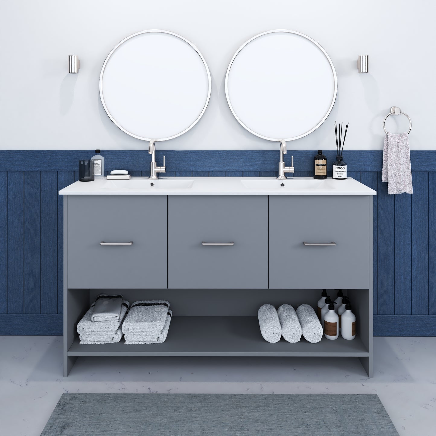 Cabo 60" Double Sink Bathroom Vanity with Ceramic counter top