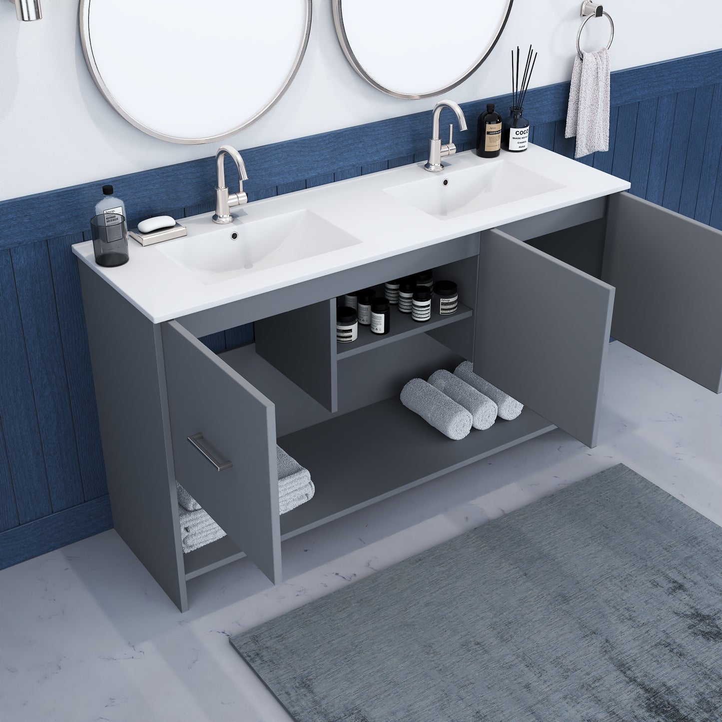 Cabo 60" Double Sink Bathroom Vanity with Ceramic counter top