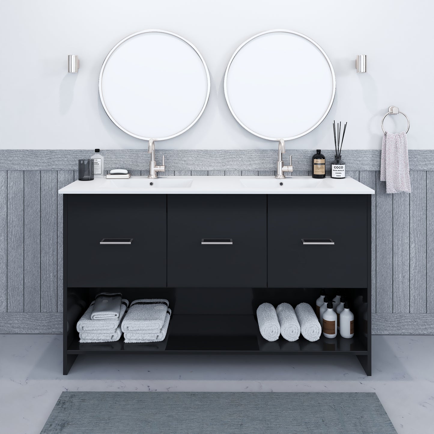 Cabo 60" Double Sink Bathroom Vanity with Ceramic counter top