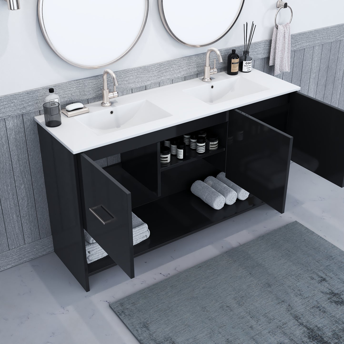 Cabo 60" Double Sink Bathroom Vanity with Ceramic counter top