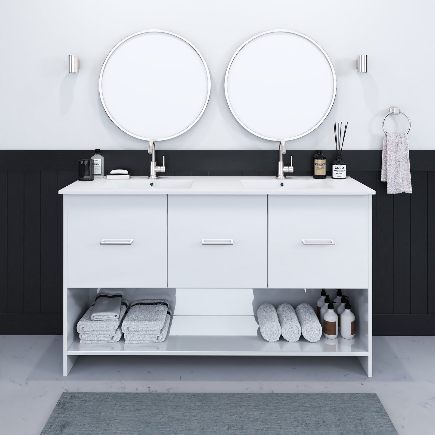 Cabo 60" Double Sink Bathroom Vanity with Ceramic counter top