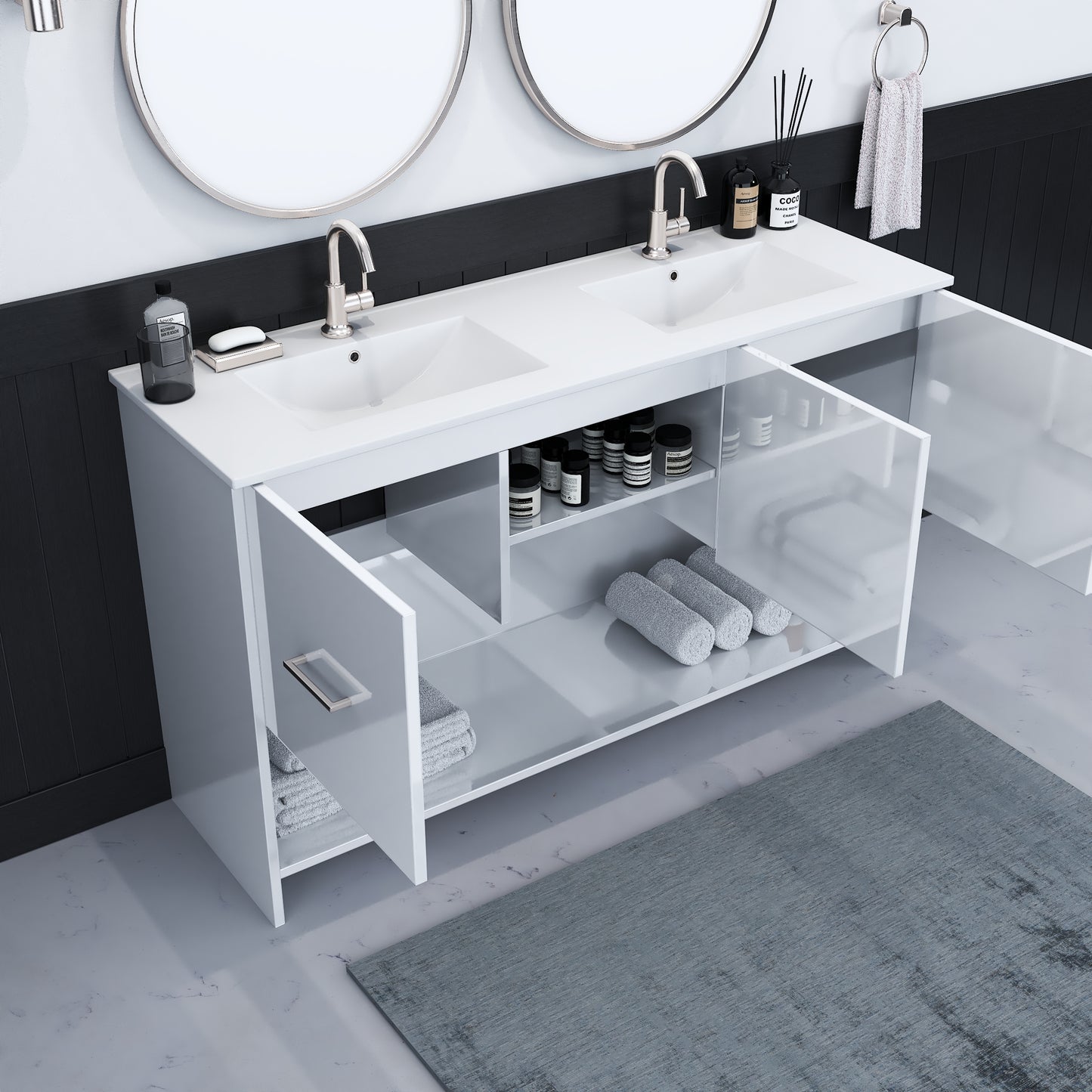 Cabo 60" Double Sink Bathroom Vanity with Ceramic counter top