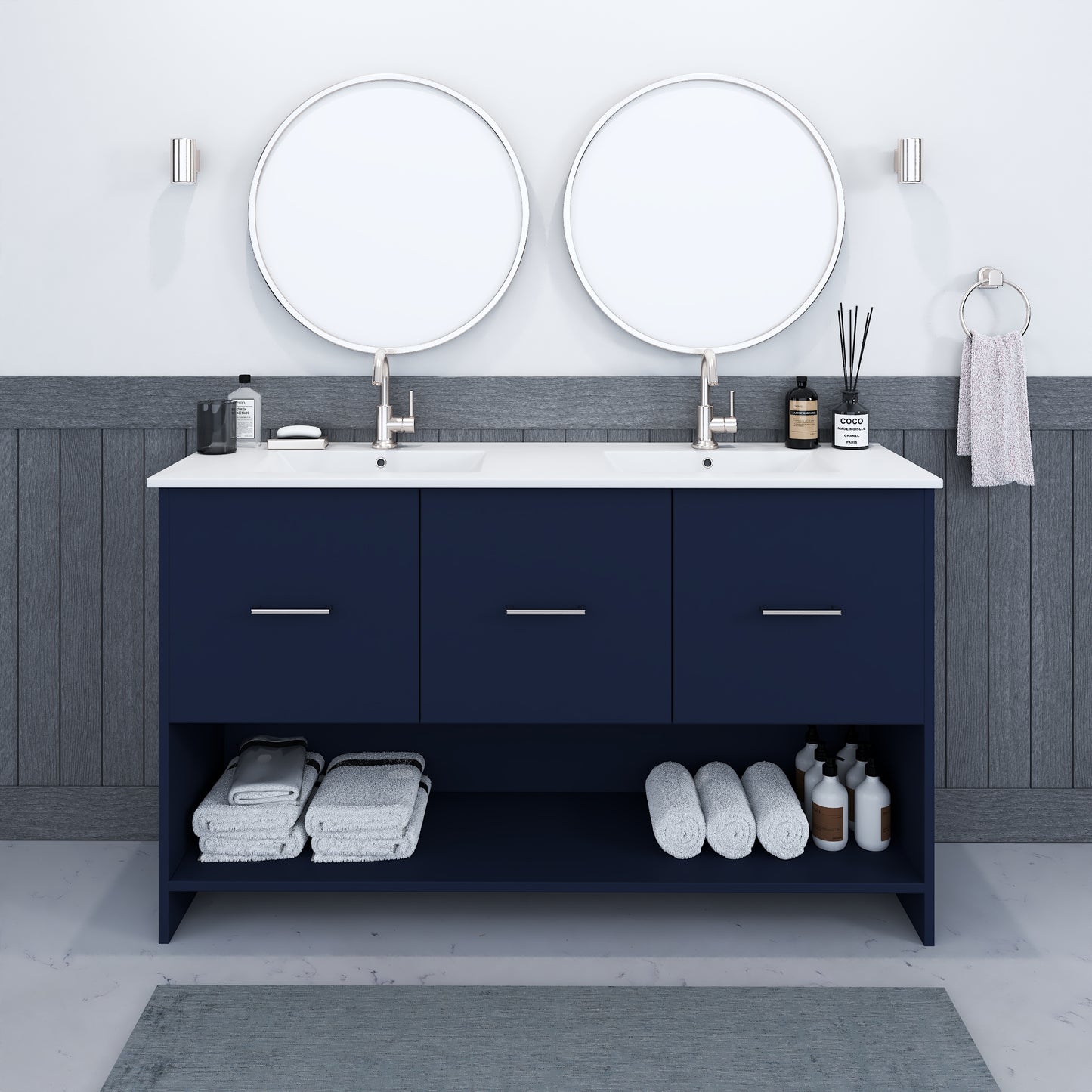 Cabo 60" Double Sink Bathroom Vanity with Ceramic counter top