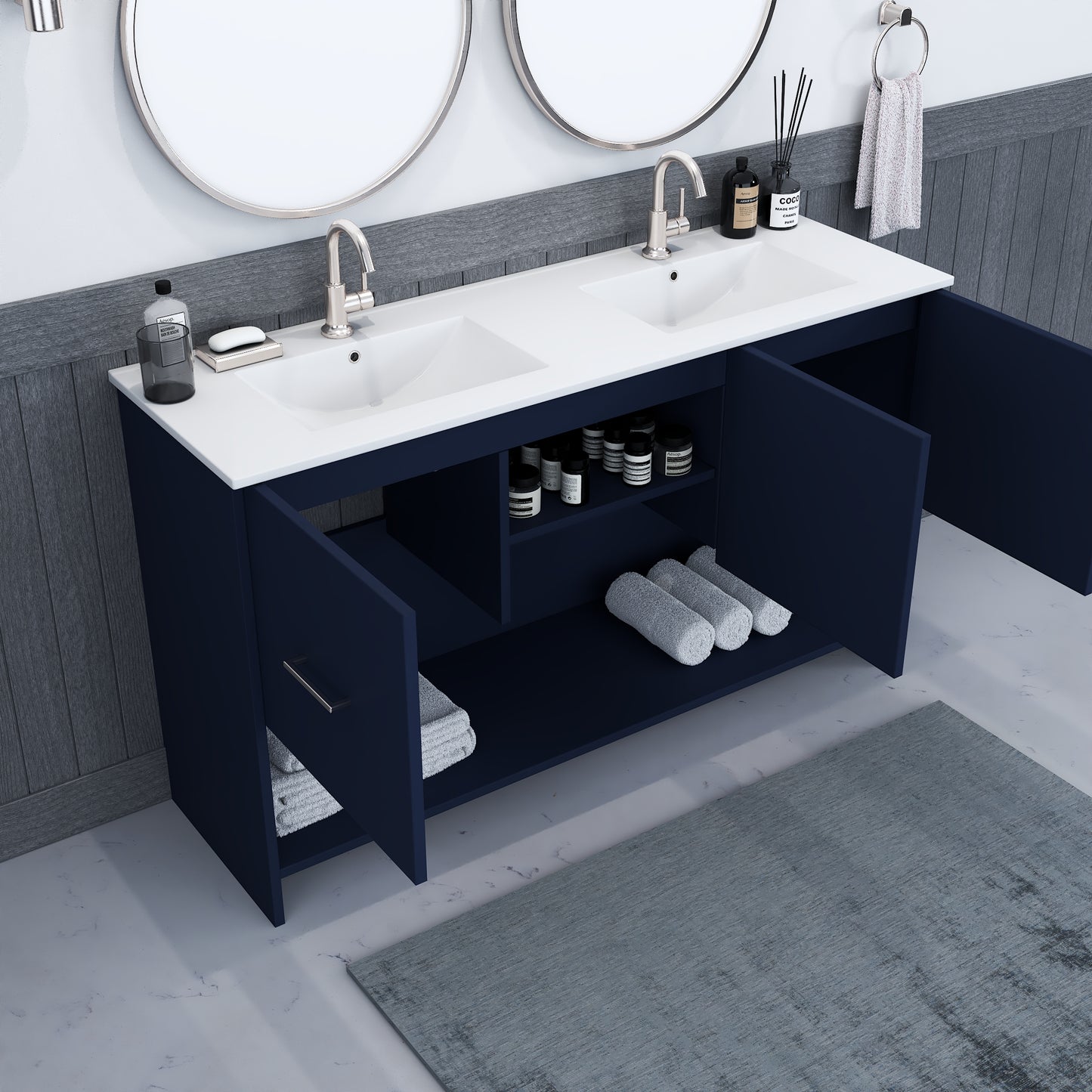Cabo 60" Double Sink Bathroom Vanity with Ceramic counter top