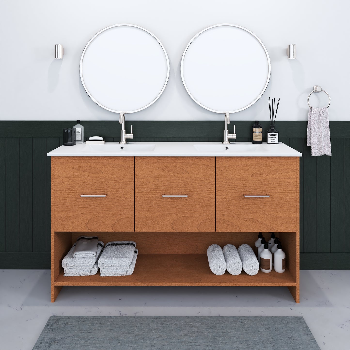 Cabo 60" Double Sink Bathroom Vanity with Ceramic counter top