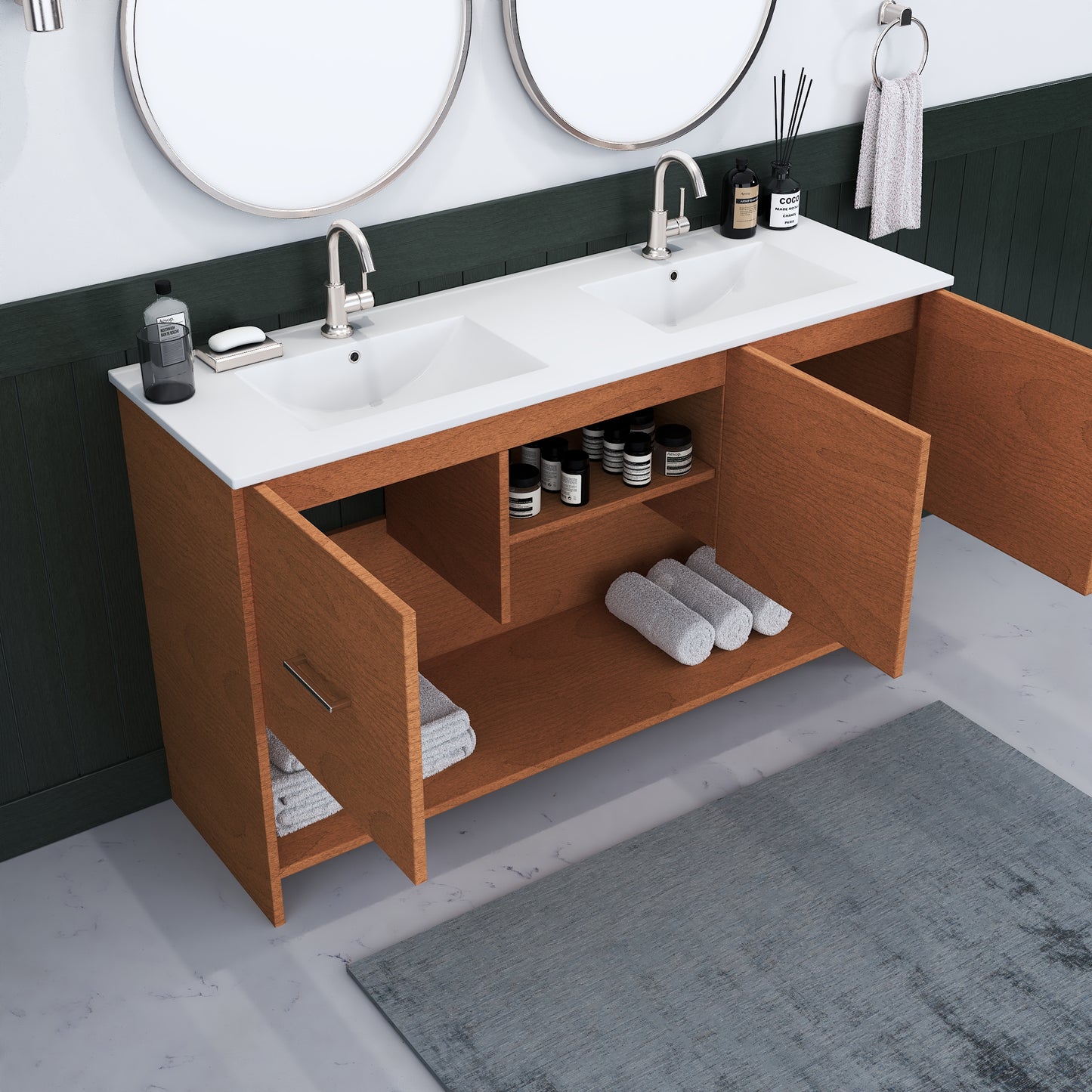 Cabo 60" Double Sink Bathroom Vanity with Ceramic counter top
