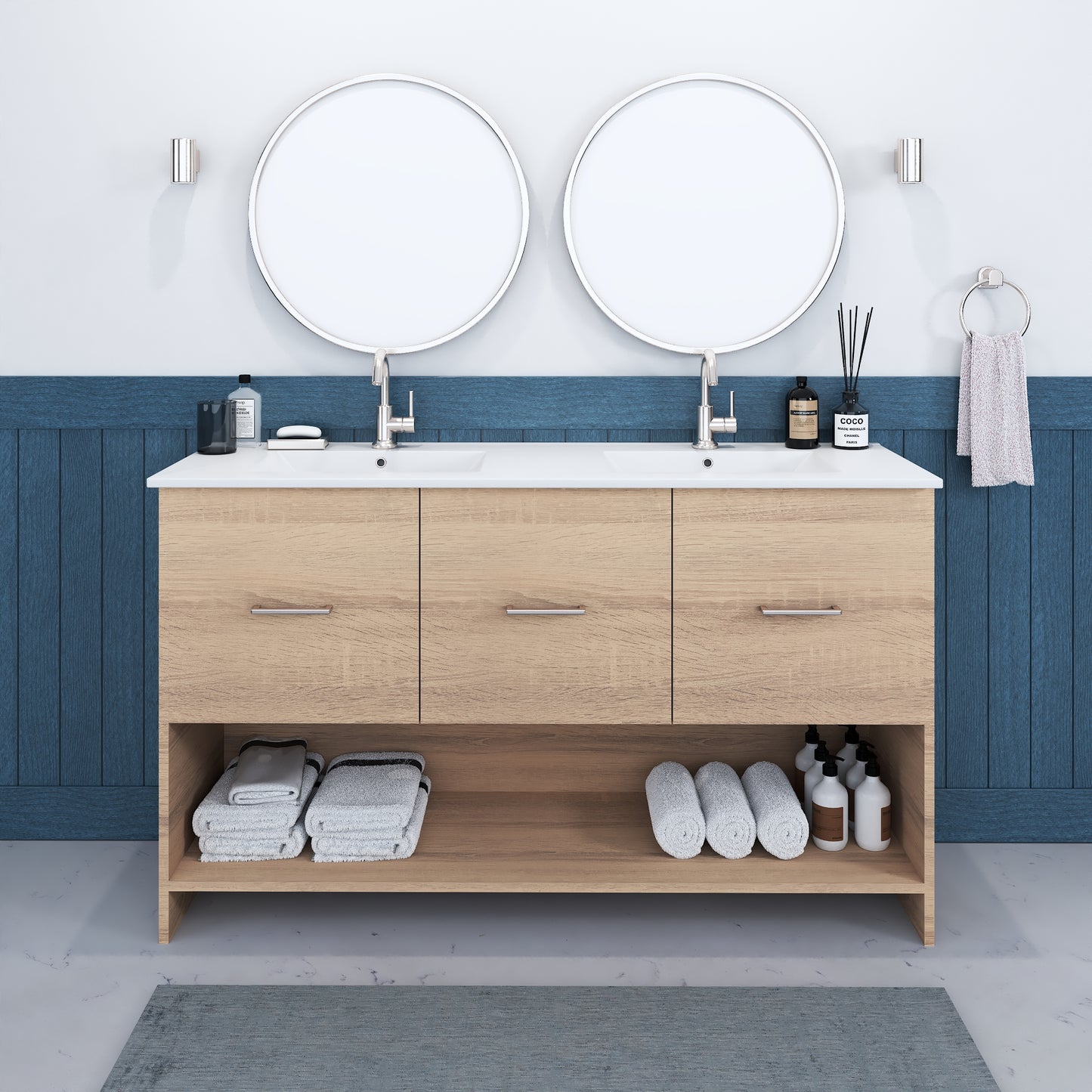 Cabo 60" Double Sink Bathroom Vanity with Ceramic counter top