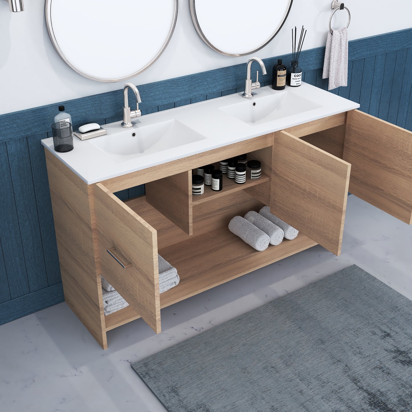 Cabo 60" Double Sink Bathroom Vanity with Ceramic counter top