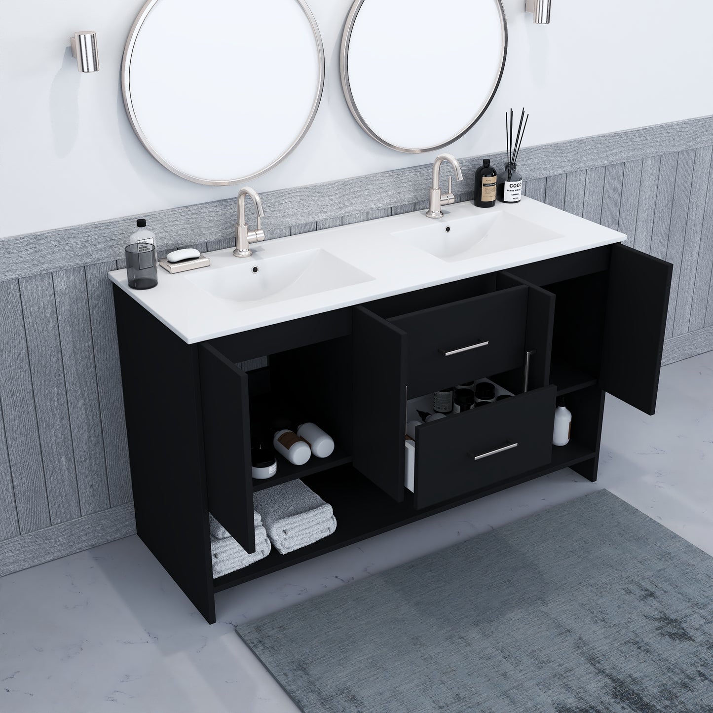 Cabo 60" Double Sink Bathroom Vanity with Ceramic counter top