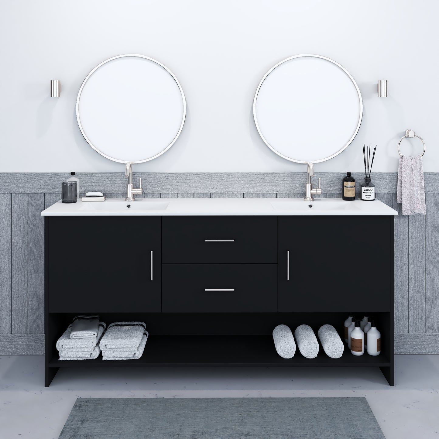 Cabo 72" Double Sink Bathroom Vanity with Ceramic counter top