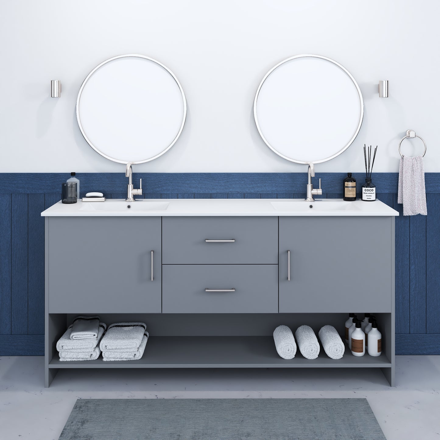 Cabo 72" Double Sink Bathroom Vanity with Ceramic counter top