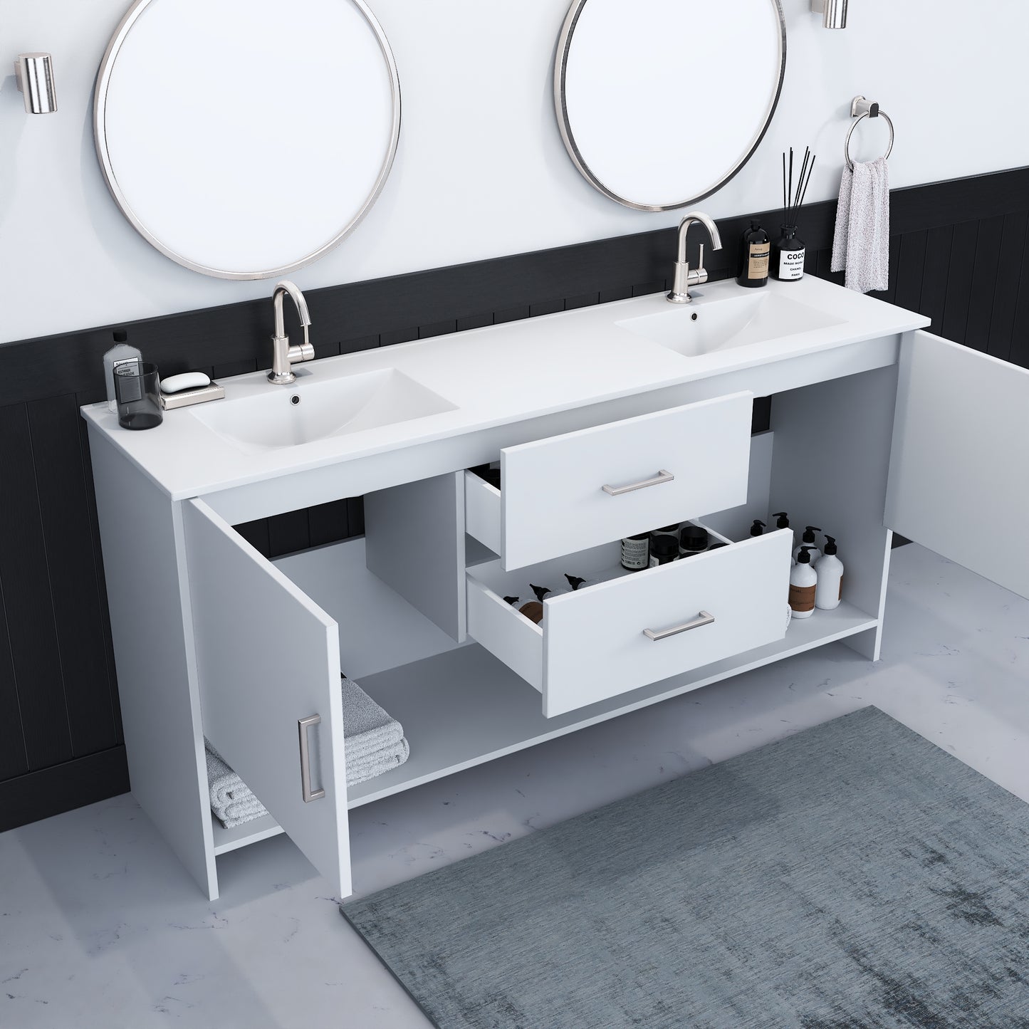 Cabo 72" Double Sink Bathroom Vanity with Ceramic counter top