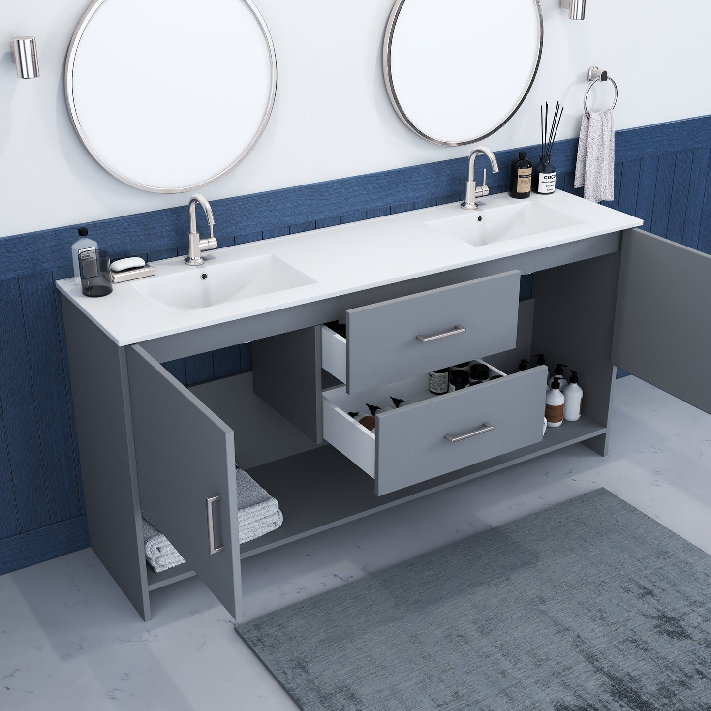 Cabo 72" Double Sink Bathroom Vanity with Ceramic counter top