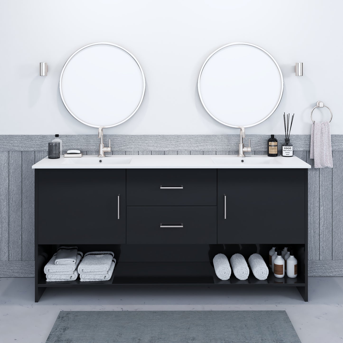 Cabo 72" Double Sink Bathroom Vanity with Ceramic counter top