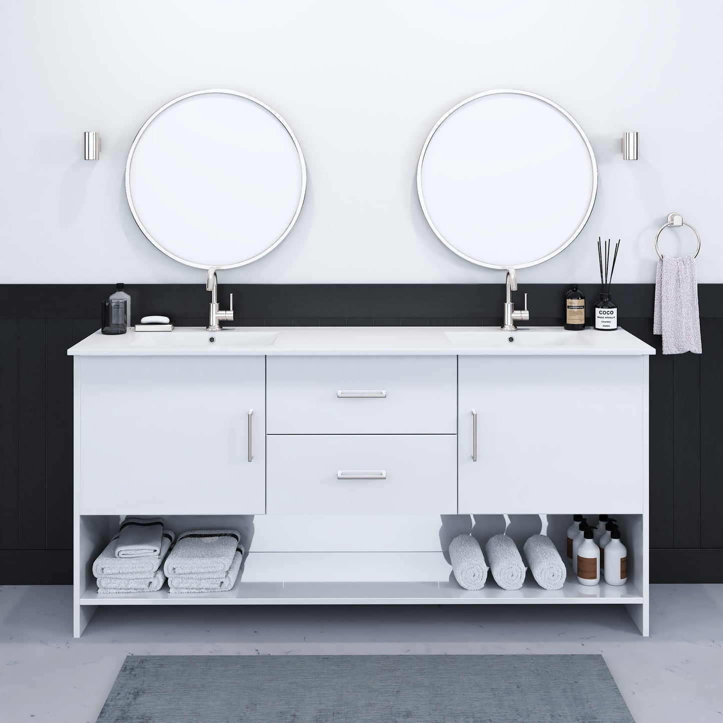 Cabo 72" Double Sink Bathroom Vanity with Ceramic counter top