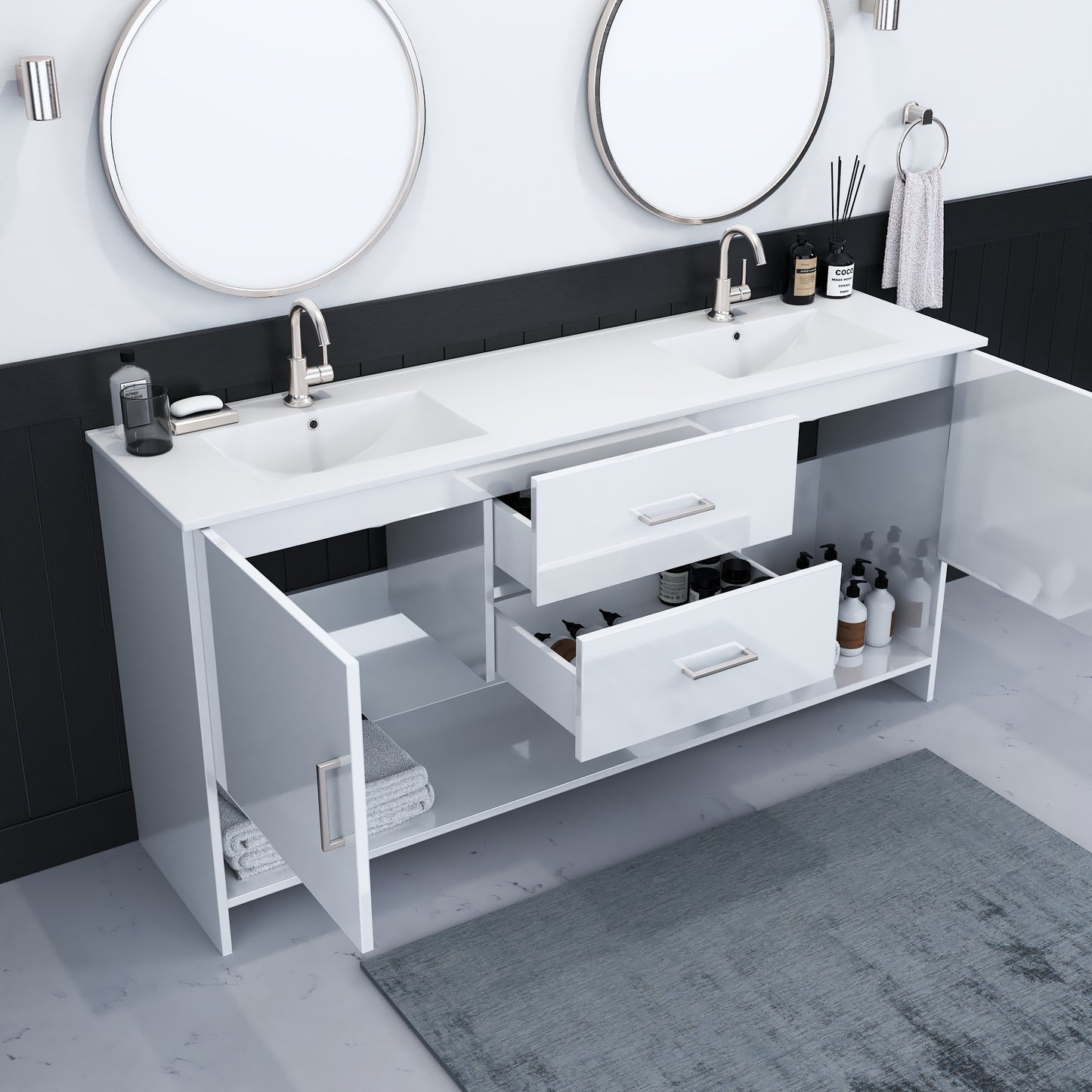 Cabo 72" Double Sink Bathroom Vanity with Ceramic counter top