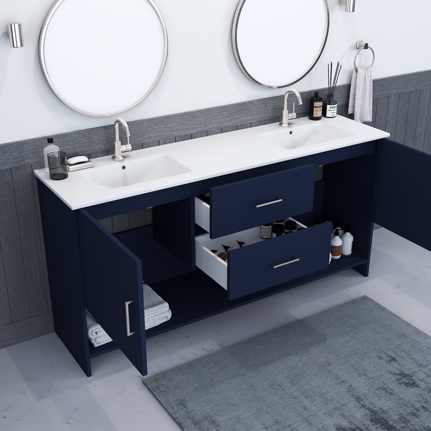 Cabo 72" Double Sink Bathroom Vanity with Ceramic counter top