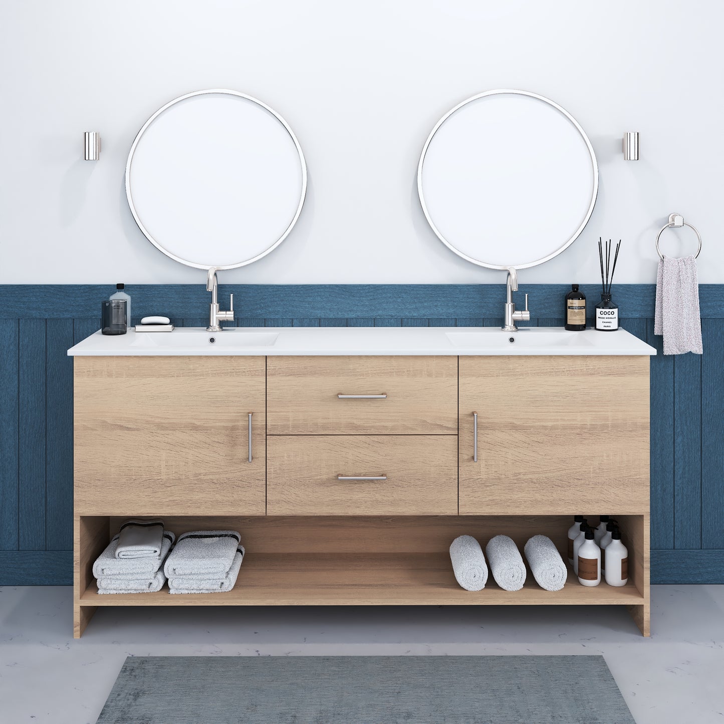 Cabo 72" Double Sink Bathroom Vanity with Ceramic counter top
