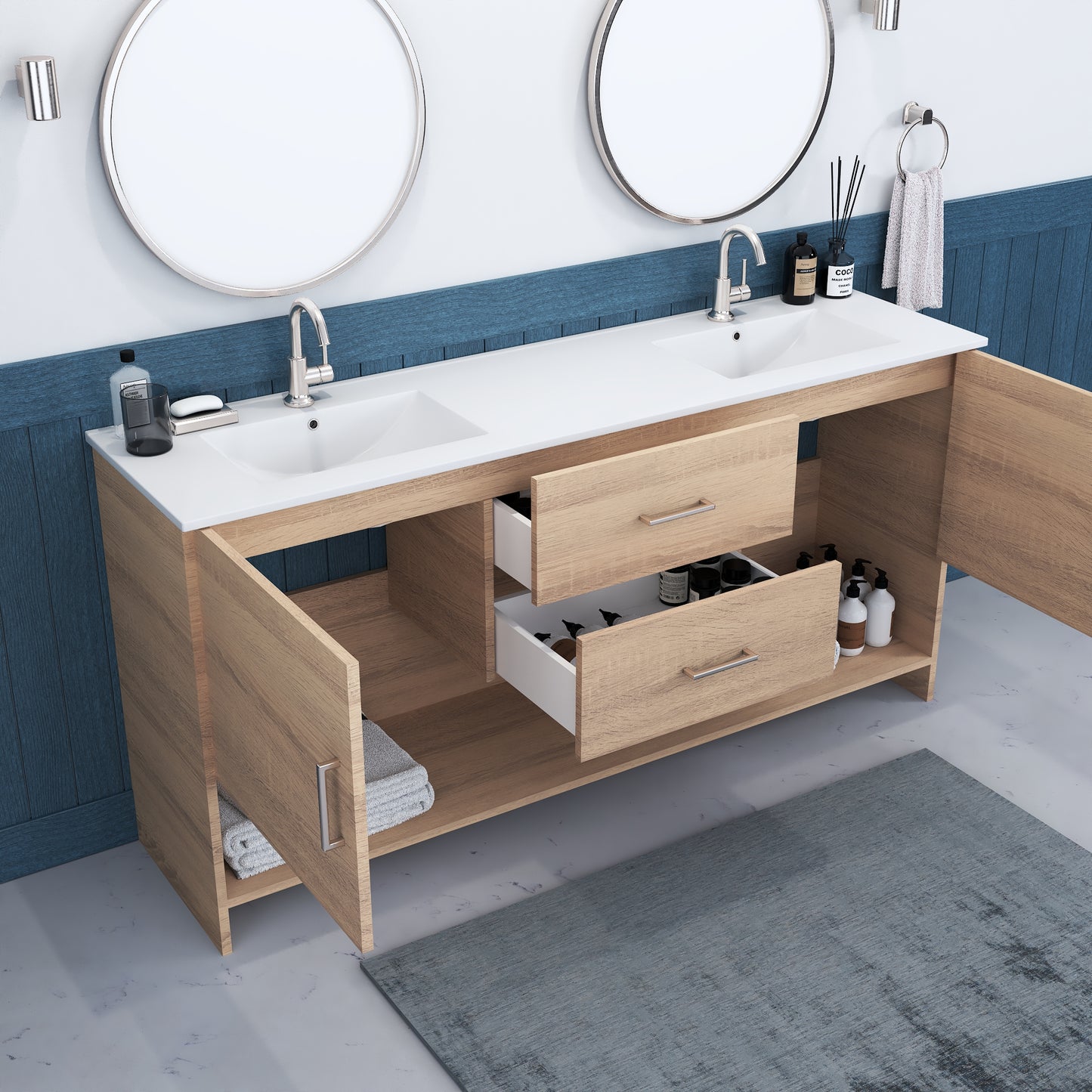 Cabo 72" Double Sink Bathroom Vanity with Ceramic counter top