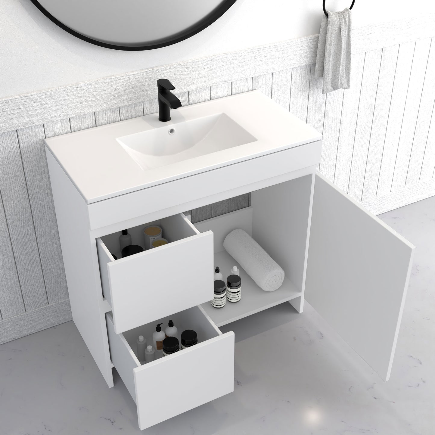 Cinnamon 36" Bathroom Vanity with integrated counter top Left Side Drawers